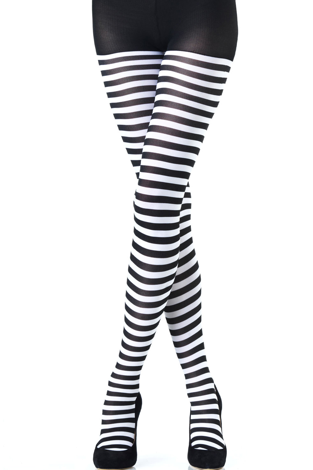 black and white horizontal striped leggings