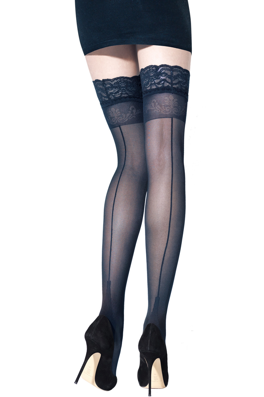 Classic Back Seamed Stay Ups With Lace Band