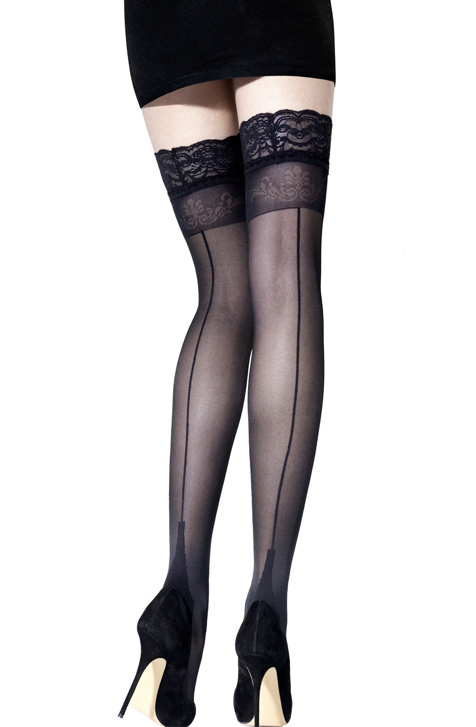 Classic Back Seamed Stay Ups With Lace Band
