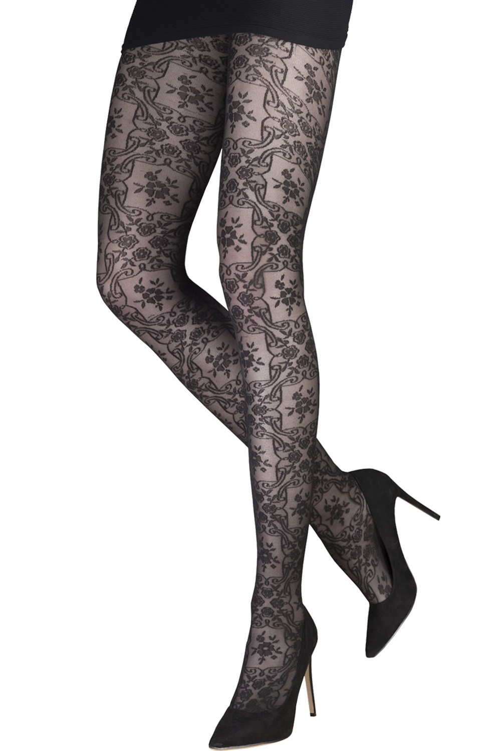 Made In Italy Classic Lacy Floral Pattern Baroque Tights