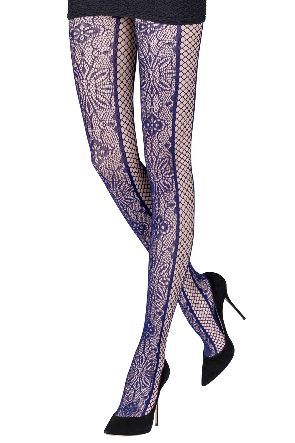 Black Fishnet Thigh High Stockings With Lace Top - One Size, 100% Nylon
