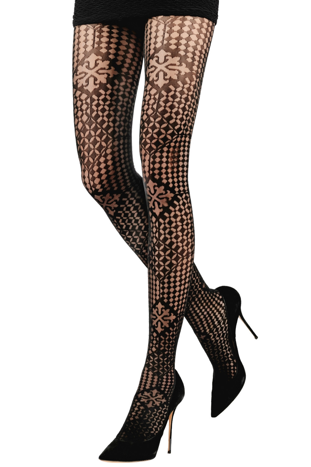 File:Knitted folklike tights with smooth panty section and legs in subtle  crochet look in the colour black –rear view.jpg - Wikimedia Commons